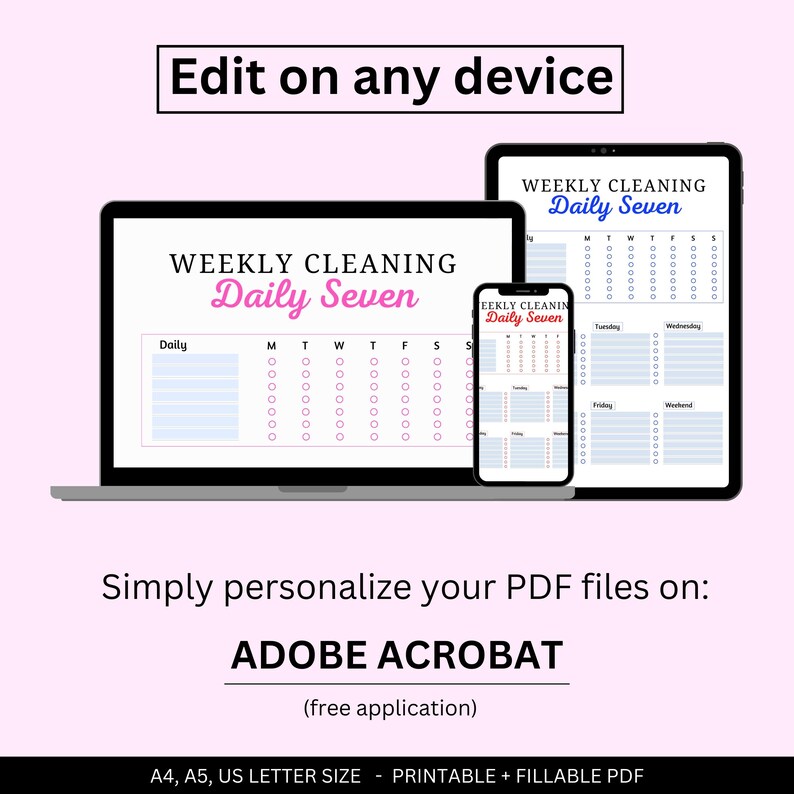 Clean 7 Editable Daily SEVEN Cleaning Planner, Weekly Cleaning Schedule, Chore ...