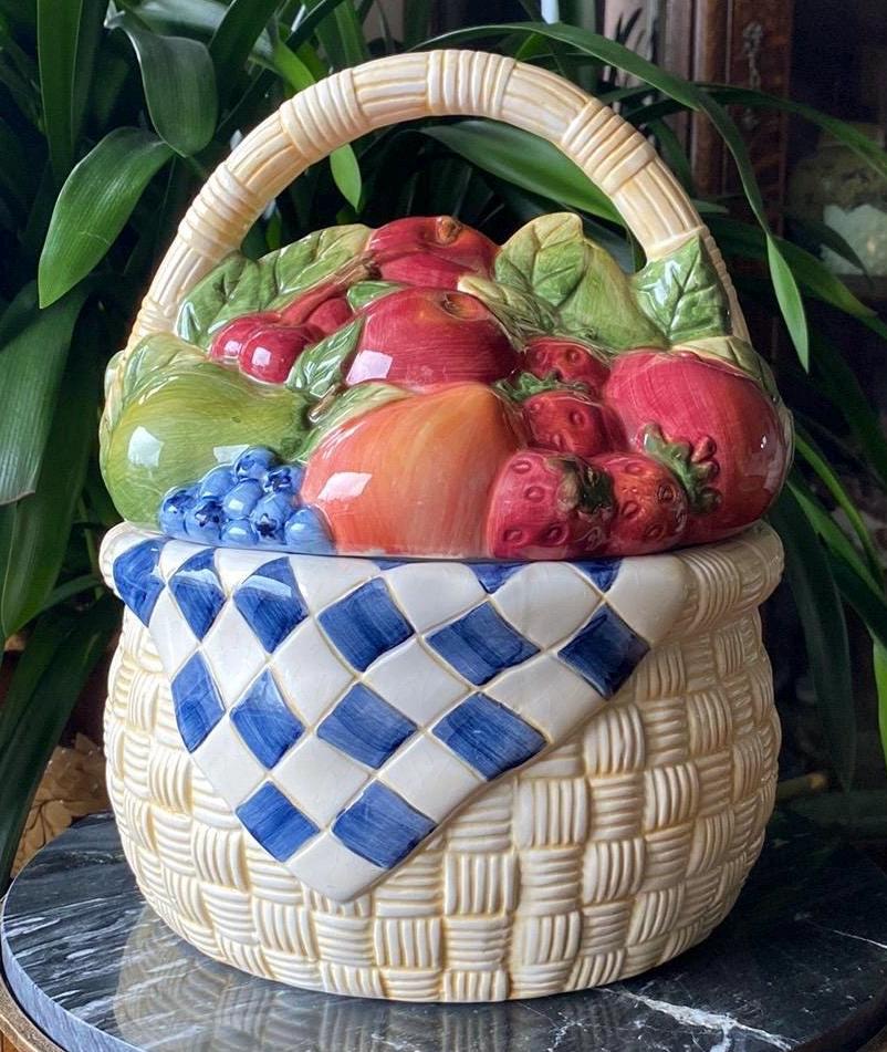 Susan Winget キャニスター4個セット　アメリカンカントリー Vintage Susan Winget Fruit Basket Picnic Cookie Jar - Hand Painted