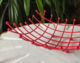 Frutero metálico de alambre rojo de IKEA, años 90: un recipiente decorativo retro vintage