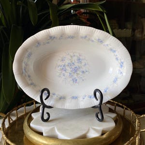 Rare PARAGON Petite Fleurs Oval Vegetable Serving Bowl - Vintage English Fine Bone China Dish - Forget Me Not Florals, Scalloped + Gold
