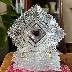 Set of 4 Vintage Indiana Glass Diamond Point Ruffle Edge Square Bowl Dishes