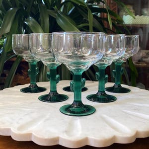 Set of 6 Libbey Cactus Margarita Glasses - Desert Stemmed Cocktail Glassware