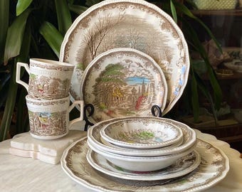 Vintage 10 Piece Kensington Shakespeare's Sonnets Transferware Dish Set for 2