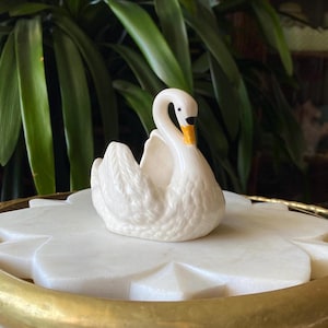 Vintage Hand Painted Swan Mini Trinket Dish Planter Vase Decor - Holland Mold Style - Black, White + Orange