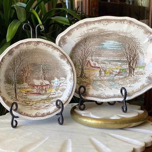 2 Piece Kensington Shakespeare&#39;s Sonnets Anne Hathaways Cottage Transferware Winter XCVII Serving Bowl + Christmas Platter Serving Dish Set
