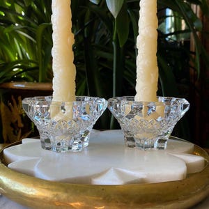 Vintage Pair of Lausitzer Glas Germany Crystal Votive Taper Candlestick Holders