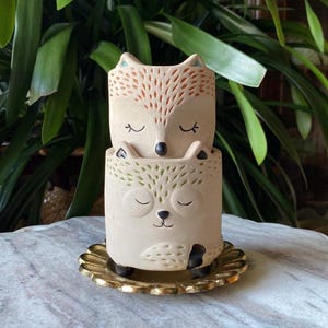 Adorable Set of 2 Fox Planter Pots - Mini Animal Vases - Ceramic Decor