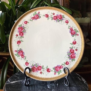 1930’s Royal Tudor Ware Barker Bros Rose Garland + Gilded Gold 11.25” Round Serving Cake Plate