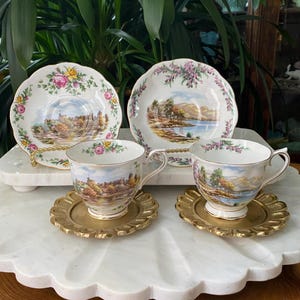 Vintage Set of Royal Albert Traditional British Songs Series - Land of Hope and Glory & Road To The Isles Teacup + Saucer Sets - Bone China