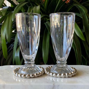 Vintage Paar Libbey Milchshake Rootbeer Float Sundae hohe, gerippte klare Gläser - 2er Set