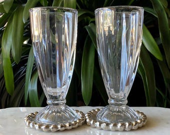 Vintage Paar Libbey Milchshake Rootbeer Float Sundae hohe, gerippte klare Gläser - 2er Set