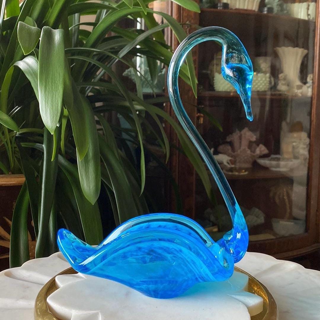 ウランガラス　スワン　キャンディディッシュ Vintage 1950's Hand Blown Glass Swan Candy Dish - MCM Decor - Etsy