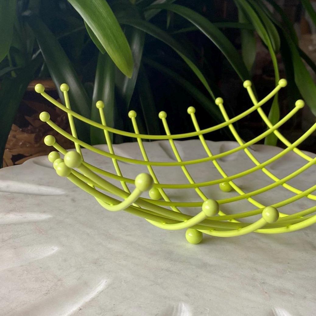 1990's IKEA Lime Green Wire Metal Fruit Basket - Retro