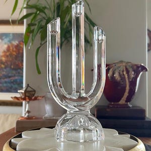 Vintage Crystal Marc Aurel Nachtmann German Triple Glass Taper Candlestick Holder Three Arm
