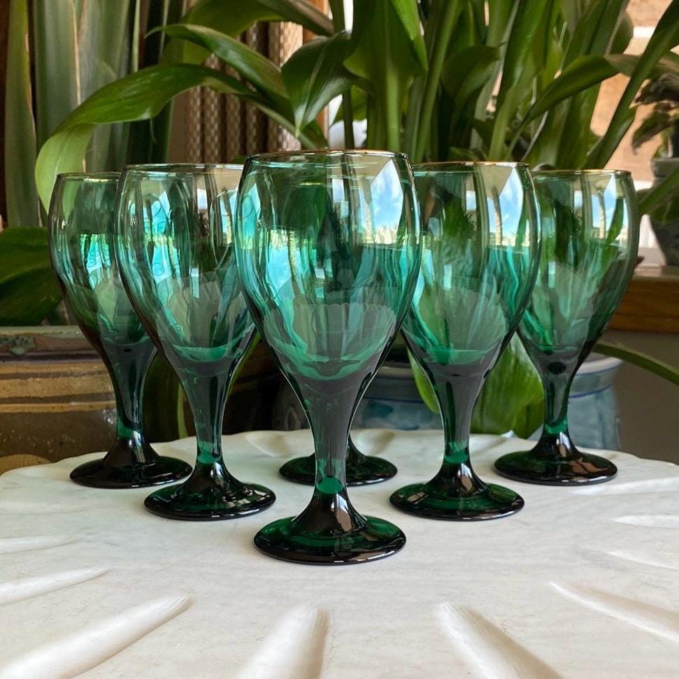Green with gold trim wine glasses - Etsy 日本