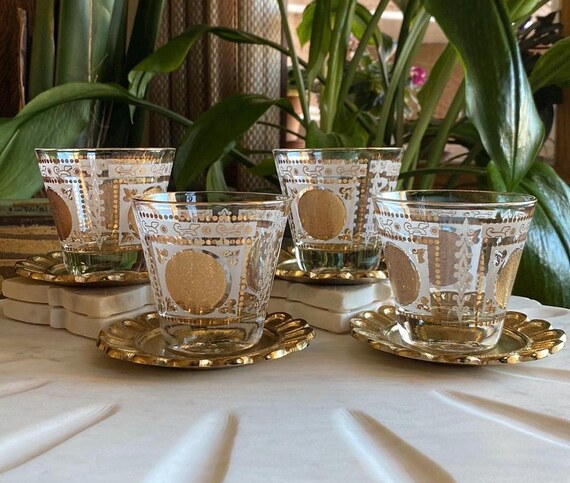 Vtg Midcentury MCM Aztec Gold Medallion Hazelware 12 Piece  Vtg Midcentury MCM Aztec Gold Medallion Hazelware 12 Piece Glasses & Shot Glass main image 2