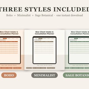 Planerare för nya kunder och konsultationer för frisörer, 3 stilar Boho, Minimalistisk + Salvia, iPad GoodNotes PDF