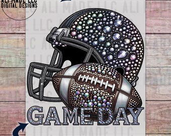 Helmet Football Game Day Colored Iridescent Rhinestones - PNG Digital Download Use Shirts Hats DTF Sublimation School Spirit Commercial Use