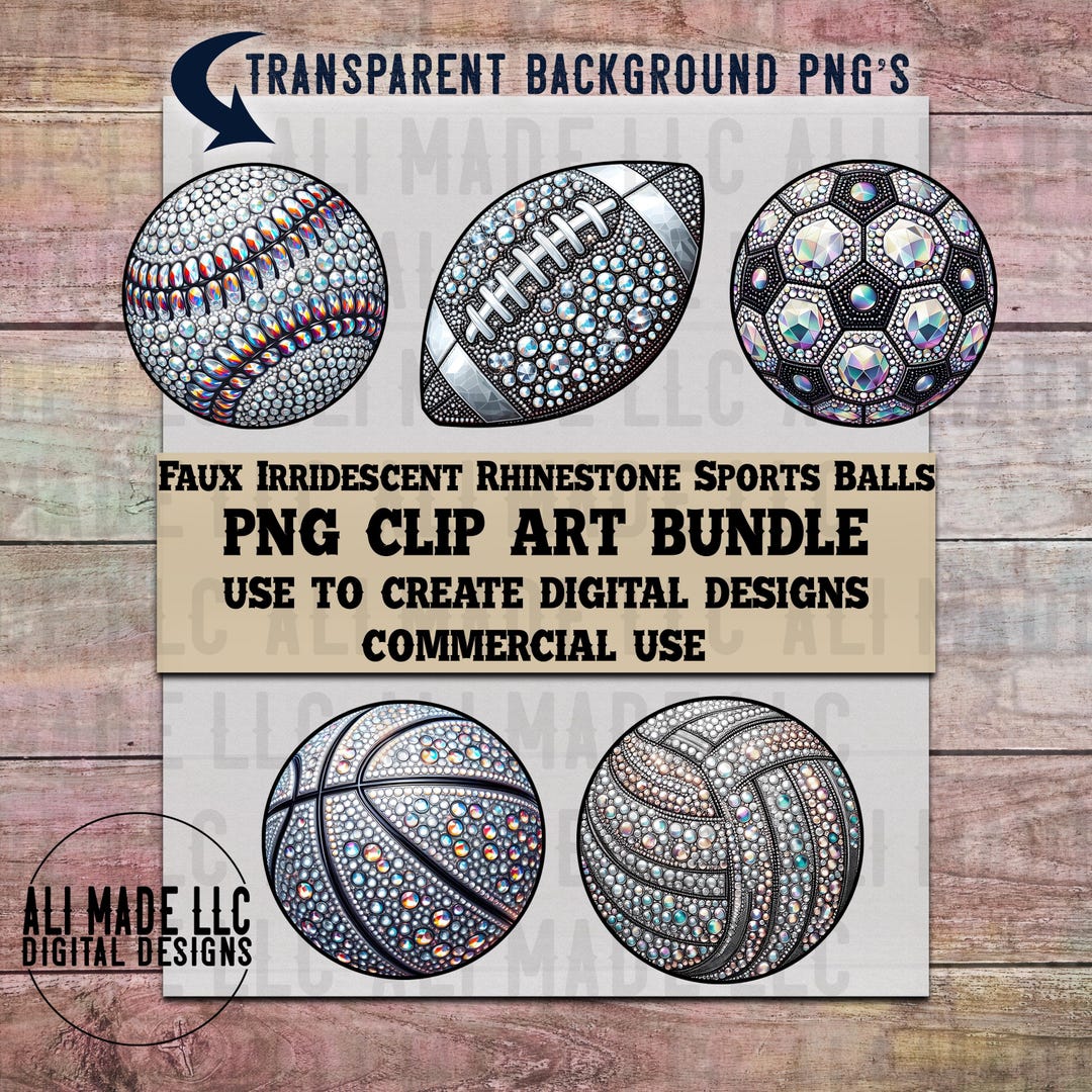 Sports Balls Faux Iridescent Rhinestones CLIP ART Bundle - PNG Downloads Commercial Use ...