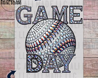May include: A baseball with a rhinestone design and the words "GAME DAY" in rhinestones.