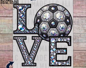 LOVE Soccer Game Day Iridescent Rhinestones - PNG Digital Download Use for Shirts Mugs Hats Direct-to-Film DTF Sublimation School Spirit