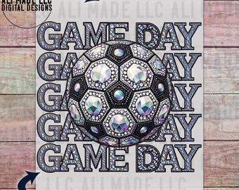 Soccer Ball Game Day Iridescent Rhinestones - PNG Digital Download, Use for Shirts Mugs Hats Direct-to-Film, DTF, Sublimation, School Spirit