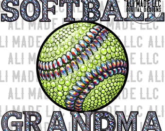 Softball Grandma Colored Iridescent Rhinestones - PNG Digital Download Use for Shirts Hats DTF Sublimation School Spirit Commercial Use