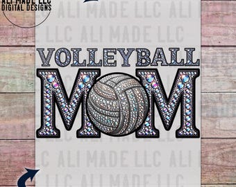 Volleyball Mom Colored Iridescent Rhinestones - PNG Digital Download Use for Shirts Hats DTF Sublimation School Spirit Commercial Use Bling