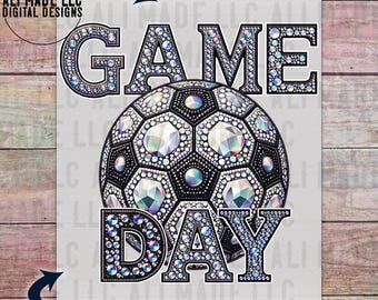 Soccer Game Day Iridescent Rhinestones - PNG Digital Download, Use for Shirts Mugs Hats Direct-to-Film DTF Sublimation School Spirit Ball