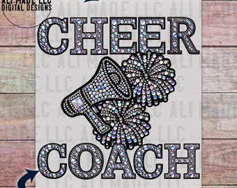 Cheer Coach Faux Iridescent Rhinestones - PNG Digital Download Use for Shirts Pom Pom Cheerleading Direct to Film Sublimation Commercial Use