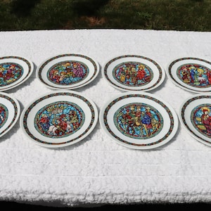 Henri D&#39;arceau et fils, porcelain, stained glass christmas plates-full set-made in france/The story of Christ&#39;s birth Noel Vitrail Series