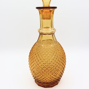 Vintage Glass Amber Empoli Italian Diamond Point Decanter Genie Bottle w Stopper 12&#39;&#39;