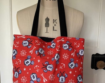 red nautical disney minnie and Mickey mouse tote bag