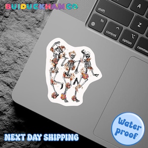 Funny Floral Dancing Skeleton Sticker, Skeleton dancing Laptop Decal, Skull Dancing Halloween Gift, Spooky Sticker, Trendy Sticker