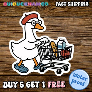 Funny Silly Goose Shopping Sticker, Cute Goose Laptop Decal, Sassy Animal Sticker IV Bag Waterproof Sticker, Goose Sarcastic Humor Sticker