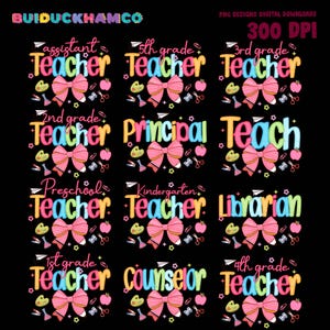 12 Designs Back to school bundle png, Preppy Teacher Pencil Coquette Bow, preppy style coquette preK 1st 2nd 3rd 4th 5th grade teacher png