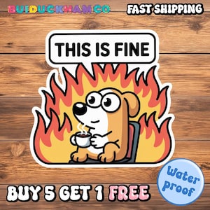 This is Fine Meme Sticker, Funny Sticker, Funny Meme Decal For Water Bottles, Cars, Laptops, Tumblers, Hydroflask, Silly Stickers