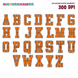 Paquete de 26 letras del alfabeto de baloncesto (PNG), letras de baloncesto (PNG), fuente de baloncesto (PNG), alfabeto deportivo (PNG), descarga digital
