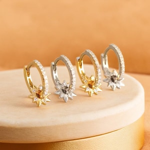 Boucles d'oreilles amovibles Sparkle Star Huggies, créoles étoile CZ dorées et argentées, bijou fantaisie céleste cadeau pour elle