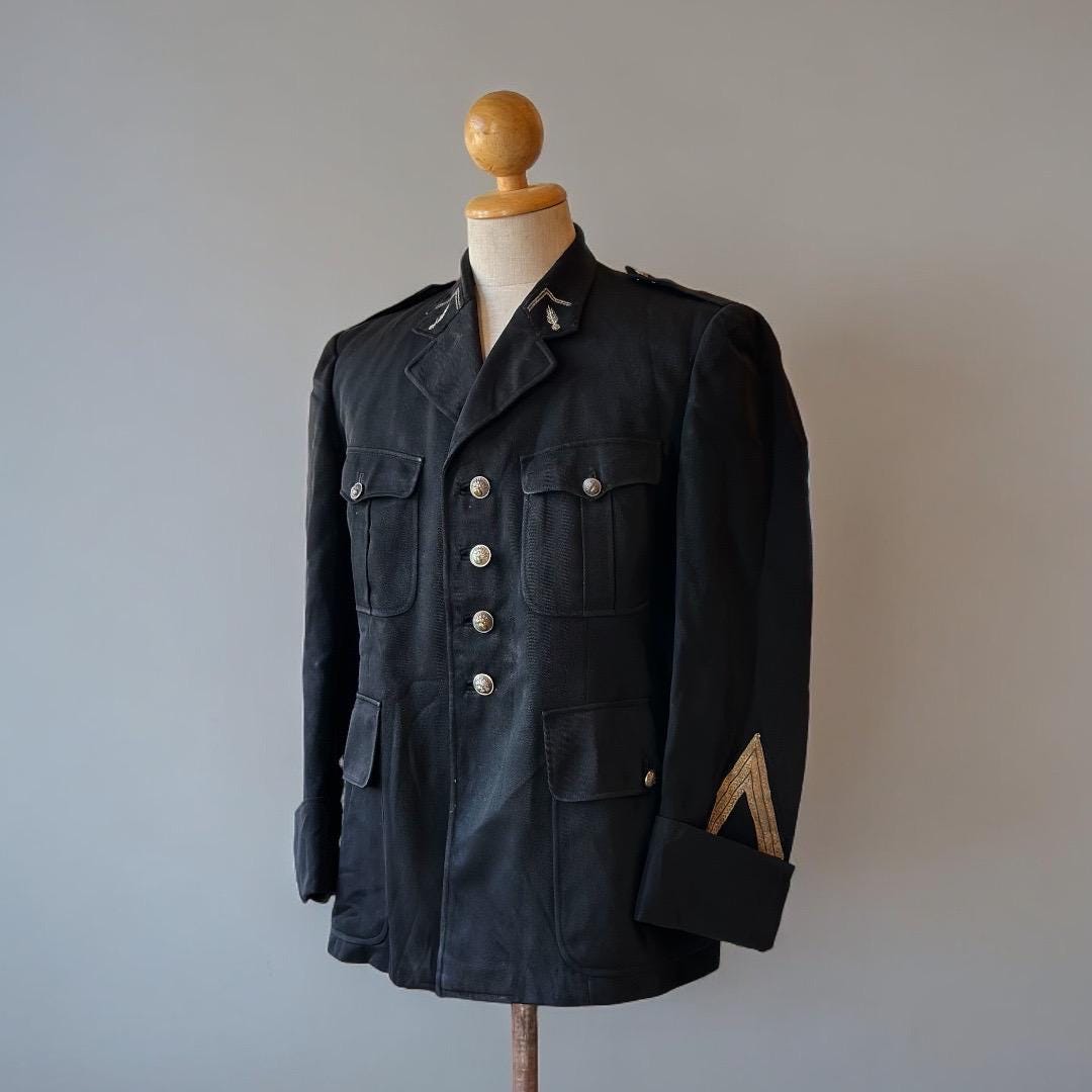 ジャケット・アウター Braddock designed wool fireman jacket 1940's-1950's French Firefighter Wool Black Jacket Metal