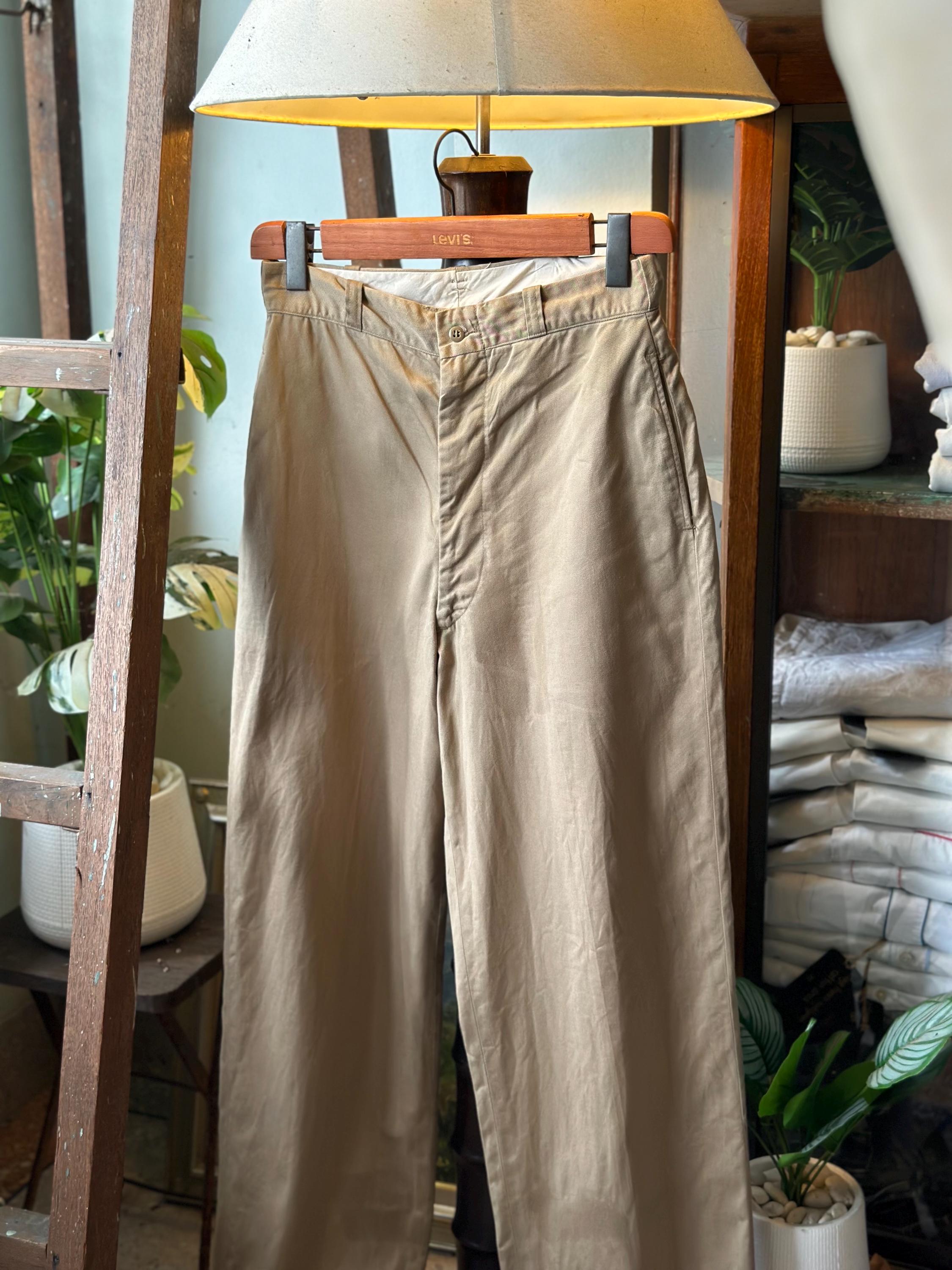1960's Us Army Khaki Cotton Pants Type II Silver Rapid Zipper, 8oz