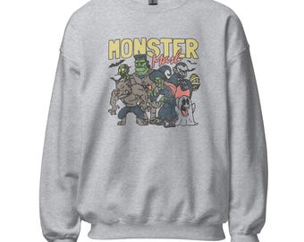 Sudadera con capucha de cuello redondo de Monster Mash Halloween Spooky Fall Regalo espeluznante de Halloween