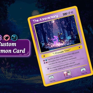 Tarjeta de aniversario de Pokémon, tarjeta de aventura personalizada, tarjeta de Espeon Umbreon dibujada a mano, regalo de cumpleaños, regalo único para parejas de jugadores, regalo para él