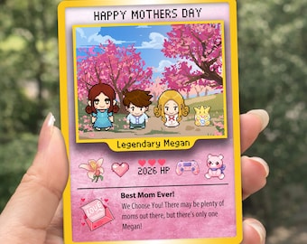 Tarjeta Pokémon personalizada para el Día de la Madre, Tarjetas personalizadas para el Día de la Madre, Regalo para mamá, Tarjeta coleccionable, Regalo friki único para mamá