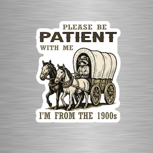 Please Be Patient With Me I&#39;m From The 1900s Sticker, Cowboy Raccoon Sticker, Funny Retro Decal, Perfect Gift for Millennials & Laptops