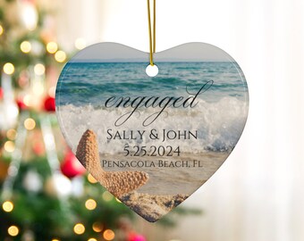 Personalized Beach Engagement Christmas Ornament, Personalized Engaged Ornament, Engagement Gift, Gifts For Couple, Couples Ornament