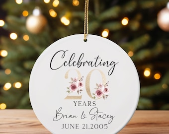 20th Wedding Anniversary Ornament, Personalized Anniversary Gift for Couples, gift for wife, husband, parents
