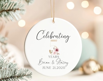 5-jarig huwelijksjubileum kerstornament, 5-jarig jubileumcadeau voor vrouw, echtgenoot, koppels, ouders, vijfde verjaardag