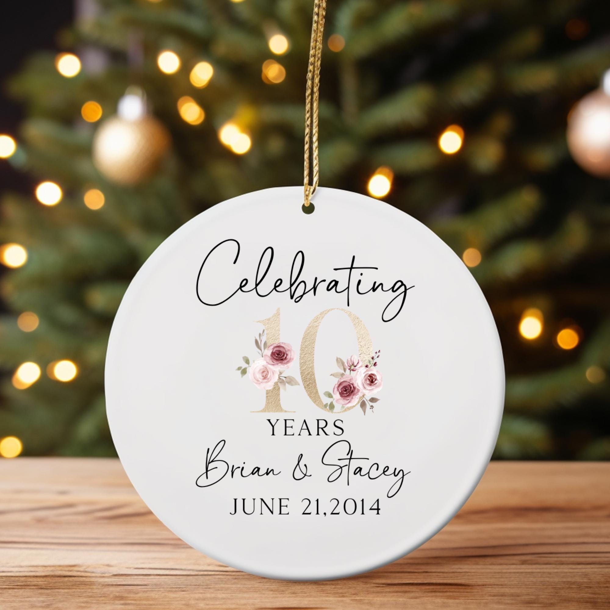10 year wedding anniversary ornament, personalized anniversary gift for wife, husband, couple
