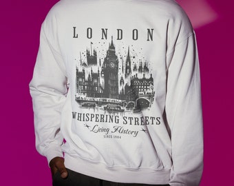 London Whispering Streets Sweatshirt | Cityscape Graphic Hoodie | Heatwear Apparel | London Sweatshirt | Travel Gift | Unisex  Sweatshirt